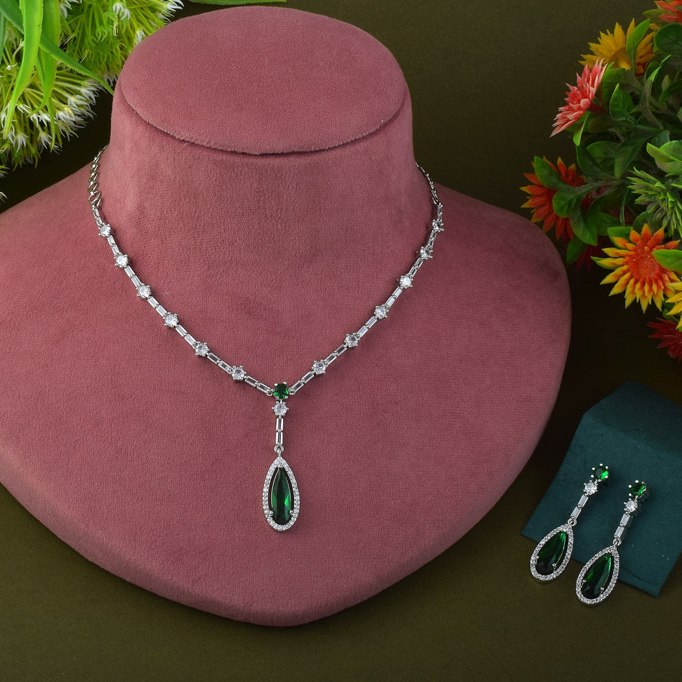 Royal Heritage Green American Diamond Necklace & Earring Set