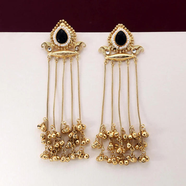 Elegant Black Antique Finish Kashmiri Earrings for Traditional Outfits