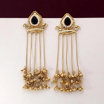 Elegant Black Antique Finish Kashmiri Earrings for Traditional Outfits