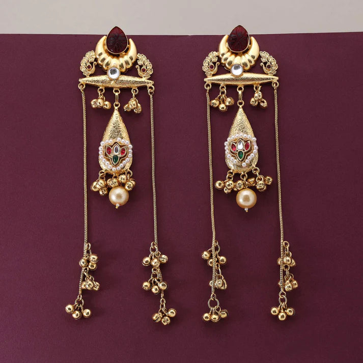 Traditional Maroon Long Kashmiri Earrings for Weddings, Parties & Events