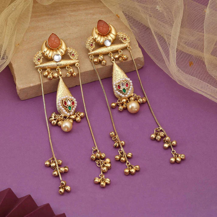 Handcrafted Orange Long Kashmiri Earrings for Brides & Celebration Wear