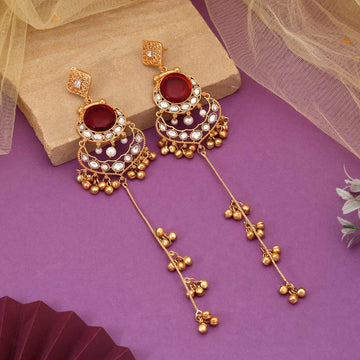 Royal Maroon Long Kashmiri Earrings for Bridal & Party Celebrations