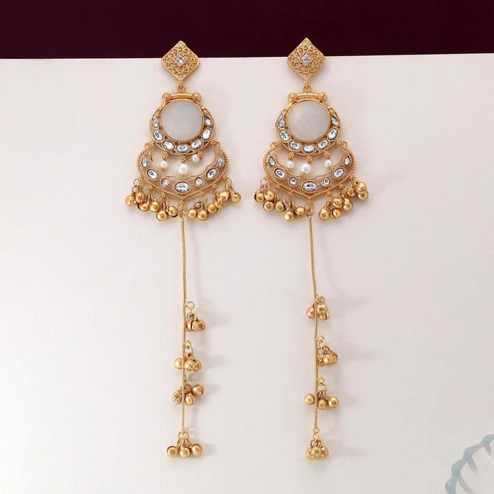 Luxury White Long Kashmiri Earrings for Brides and Festive Celebrations