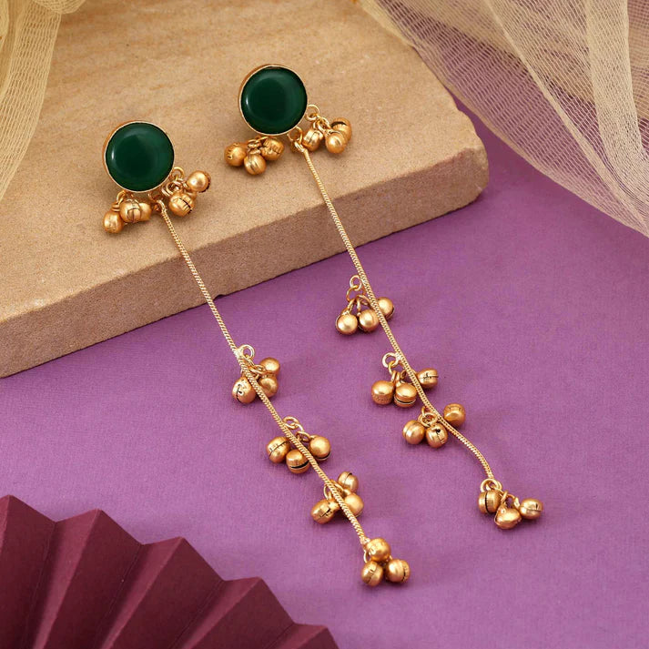 Chic Green Long Kashmiri Earrings – Perfect for Festivals and Fashionable Outfits