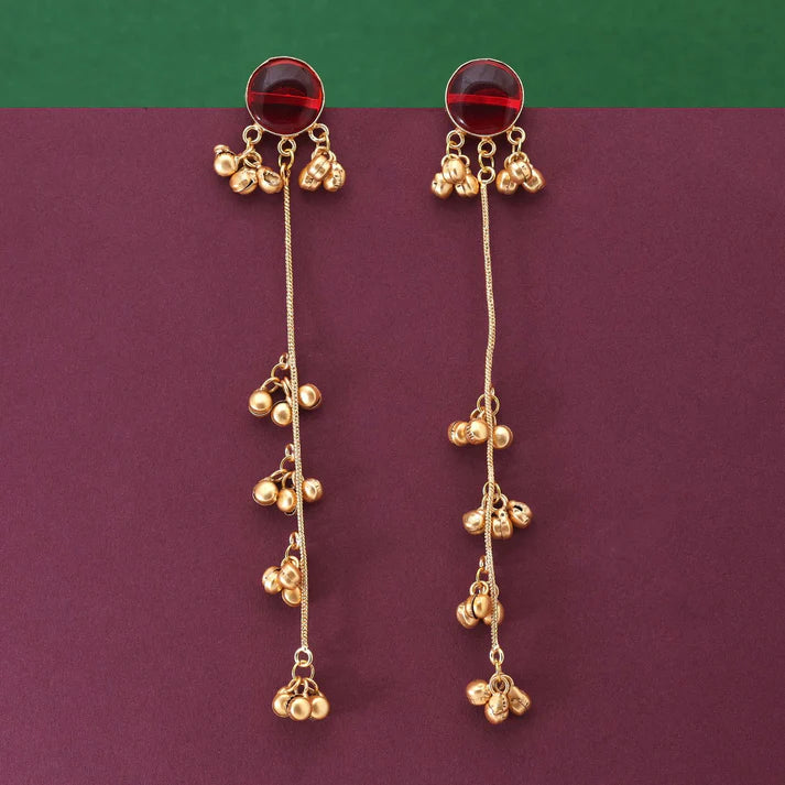 💃 Red Handcrafted Ethnic Kashmiri Long Earrings for Weddings and Festive Occasions