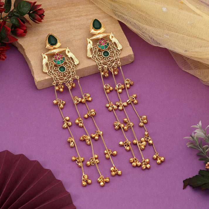 Beautiful Green Color Antique Kashmiri Earrings for Elegant Party Dressing