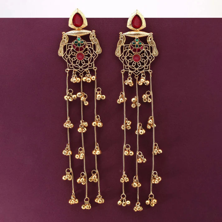 Designer Maroon Long Kashmiri Earrings for Bridal & Cultural Occasions