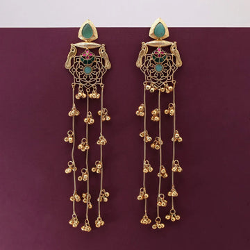 Stylish Pista Green Long Kashmiri Earrings for Brides and Women