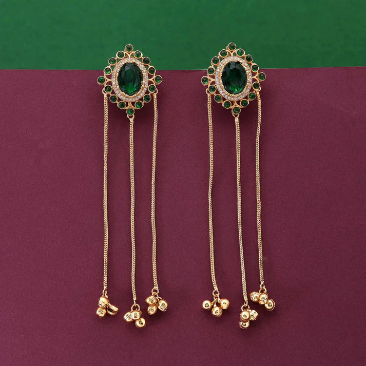 Green Handcrafted Kashmiri Long Earrings for Traditional Festivals and Events