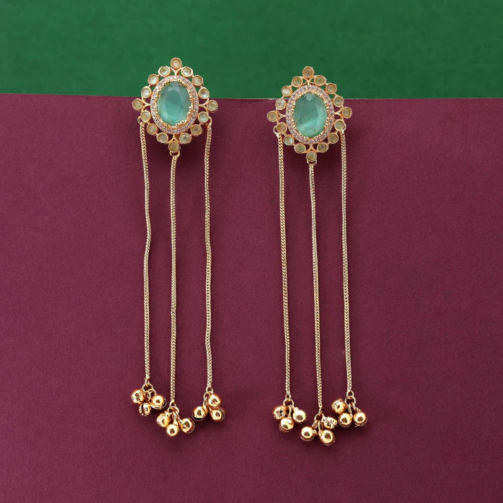 Beautiful Pista Green Long Kashmiri Earrings for Traditional Fashion