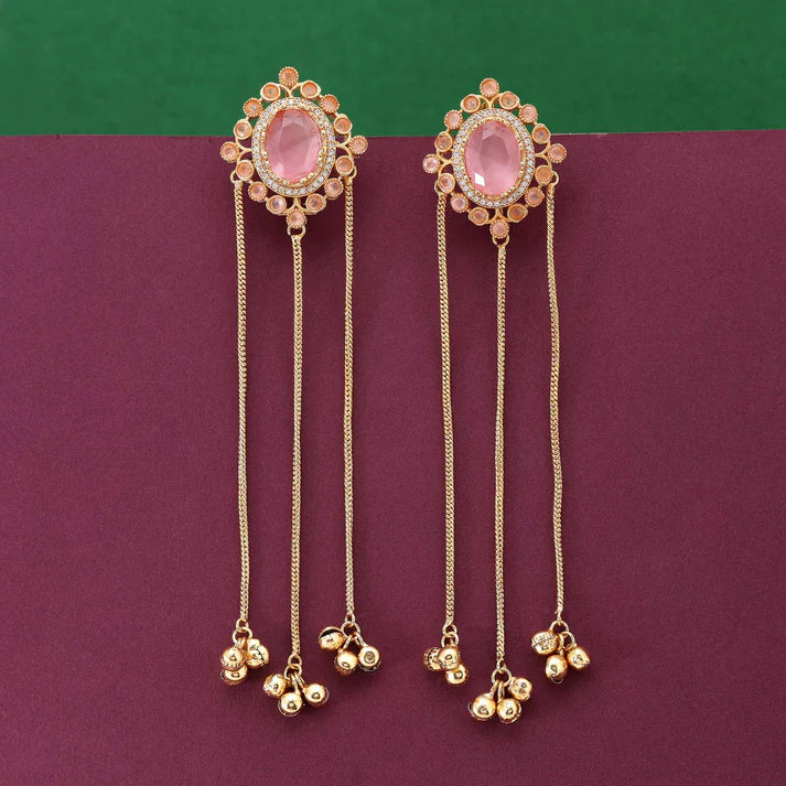 Traditional Pink Color Long Kashmiri Earrings for Bridal Fashion