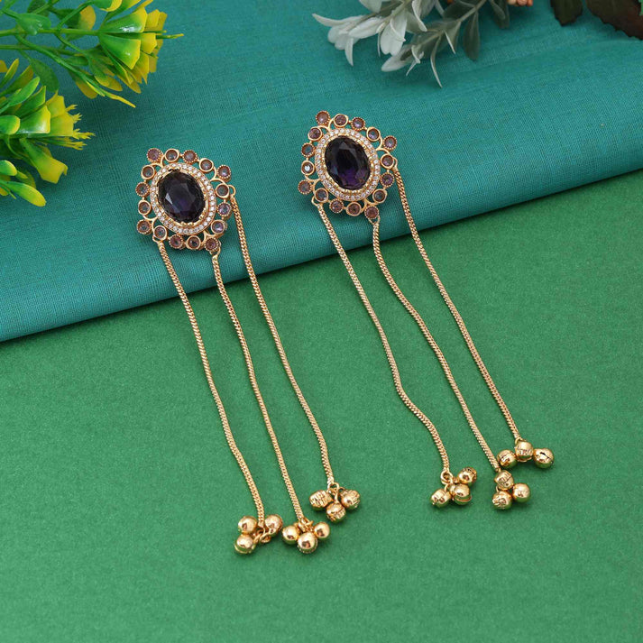 Handcrafted Purple Long Kashmiri Earrings for Ethnic & Party Outfits
