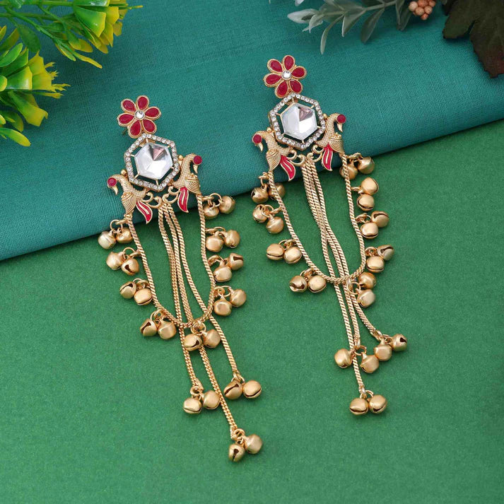 Elegant Rani Shade Bridal Style Kashmiri Earrings for Grand Weddings