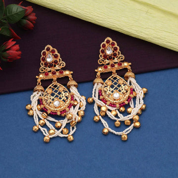 Rani Color Royal Long Kashmiri Earrings for Wedding & Festival Wear