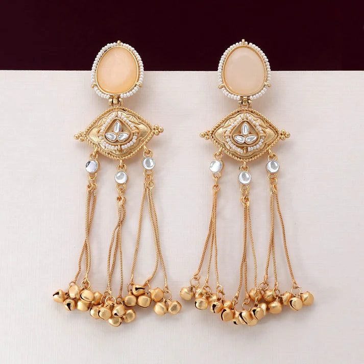 Peach Kashmiri Long Earrings – Elegant Traditional Style for Brides