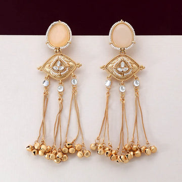 Peach Kashmiri Long Earrings – Elegant Traditional Style for Brides