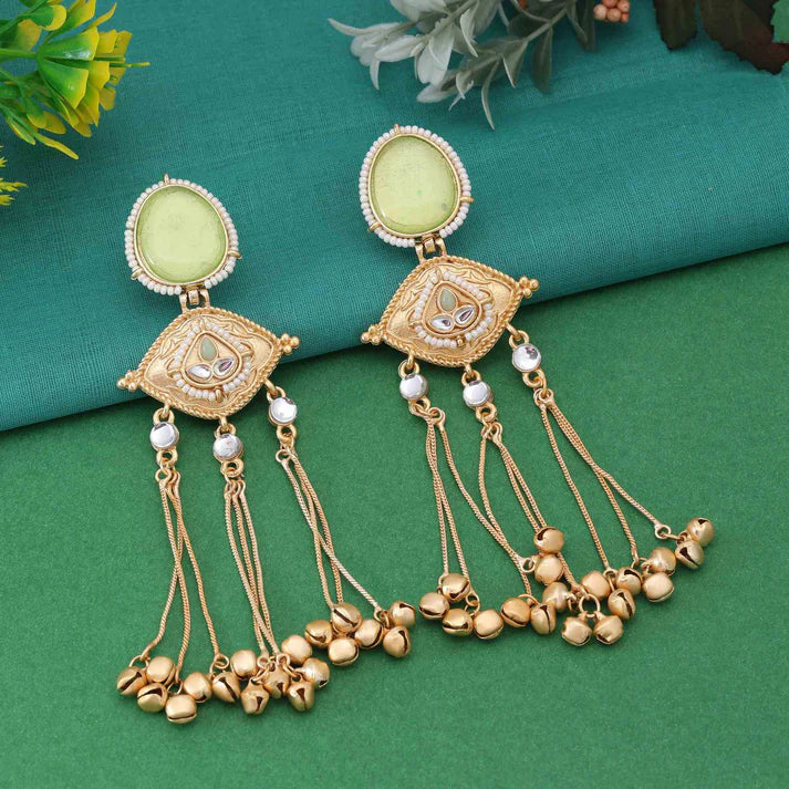 Peach Kashmiri Long Earrings – Elegant Traditional Style for Brides