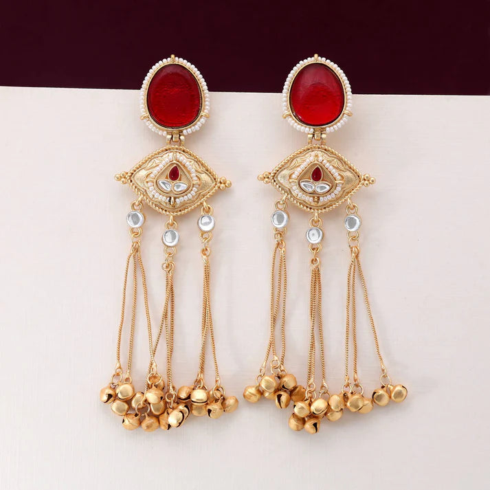 Peach Kashmiri Long Earrings – Elegant Traditional Style for Brides