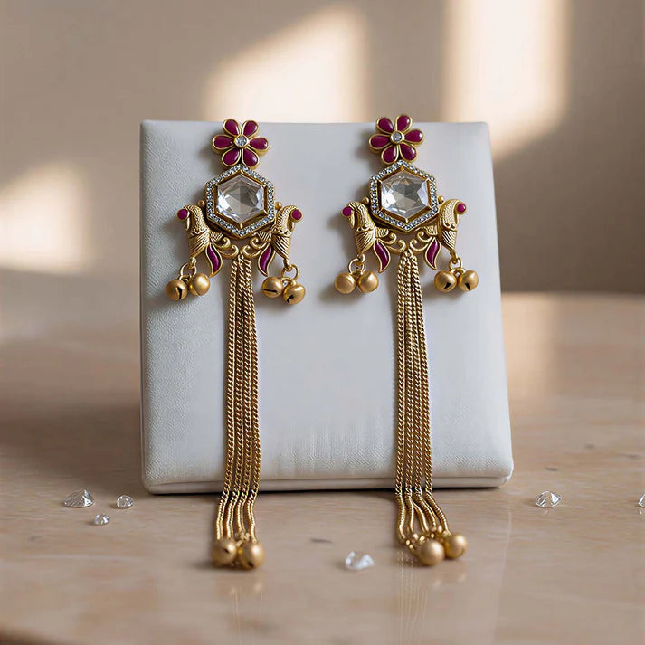 Exquisite Rani Kashmiri Long Earrings – Royal Bridal Style Jewelry Piece