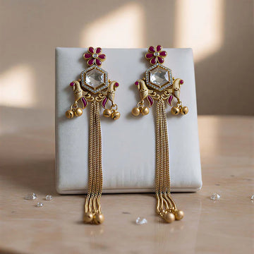 Exquisite Rani Kashmiri Long Earrings – Royal Bridal Style Jewelry Piece